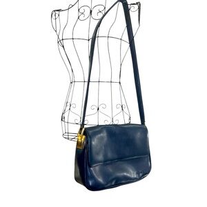 Vintage Capezio Navy Faux Leather Shoulder Bag Purse Handbag